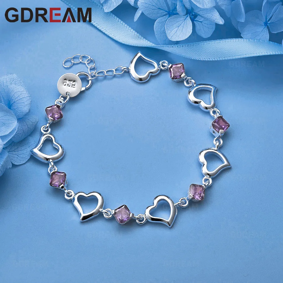 

GDREAM 925 Sterling Silver Hollow Heart Purple Zircon Bracelet Niche Design High-End Women'S Holiday Gift Jewelry