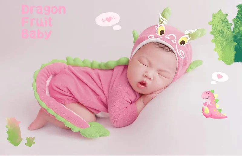 ❤️Newborn Photography Clothing Cute Dragon fruit Hat+Jumpsuit 2Pcs/Set Baby Photo Props Accessories Studio Shoot Clothes Outfits