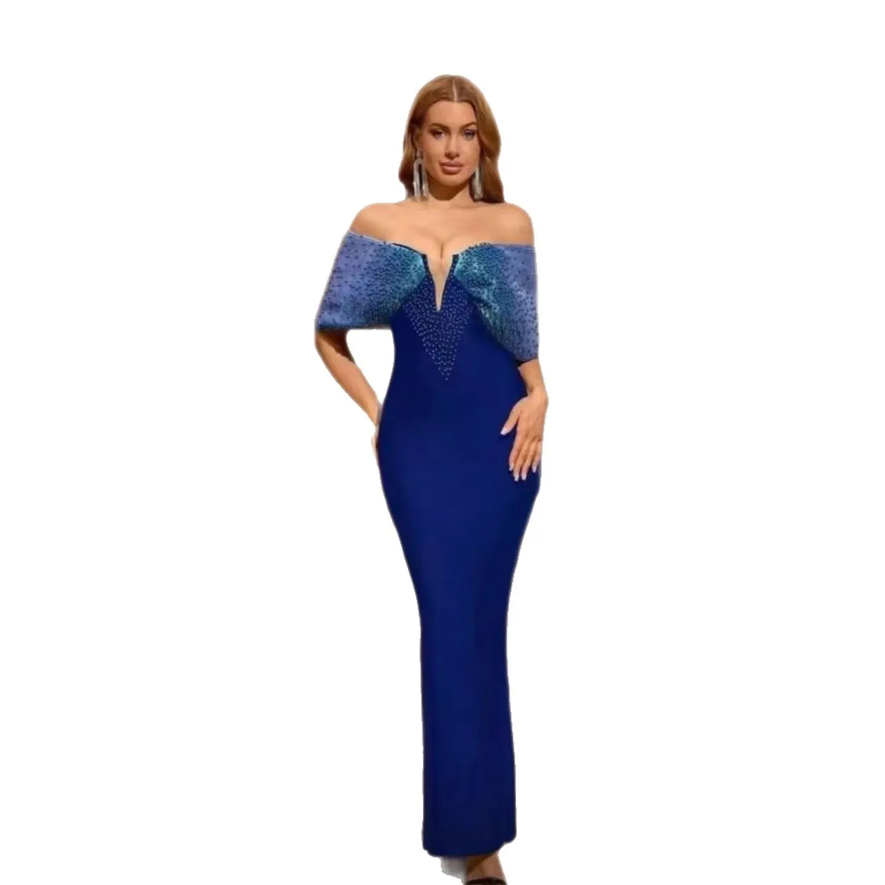 

New Temperament Luxury Niche High-end French Sexy Beads Pearl Bandage Long Skirt Evening Dress