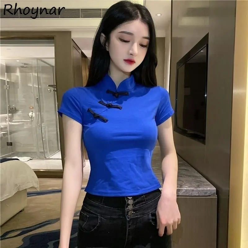 Slim T-shirts Women S-3XL Temper Aesthetics Vintage Summer Chinese Style Personal Hotsweet Crop Tops Streetwear Футболка Elastic