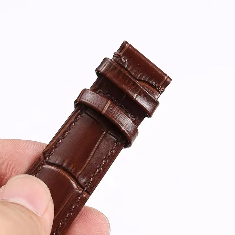 Top layer cowhide leather watch with double press bow buckle bamboo band watch accessories