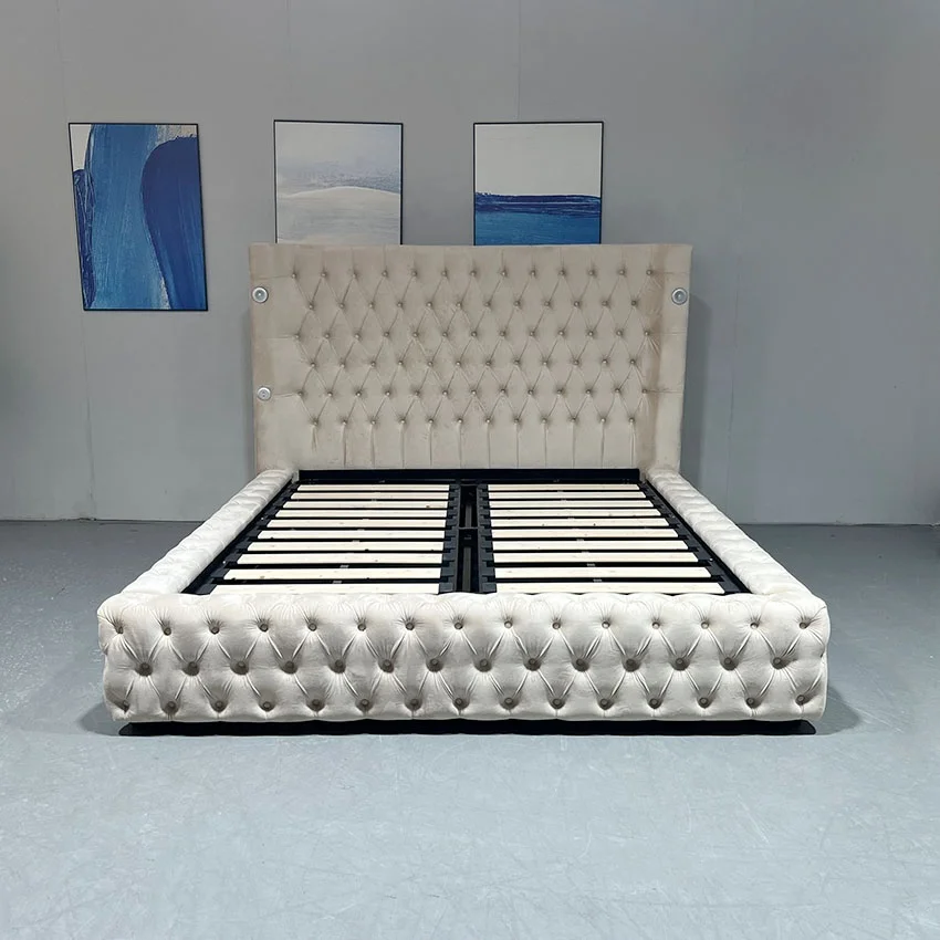 # Modern Adjustable Durable Soft Bed Set with Storage Queen/King Size Fabric Upholstery Wood Frame Bedroom Furniture