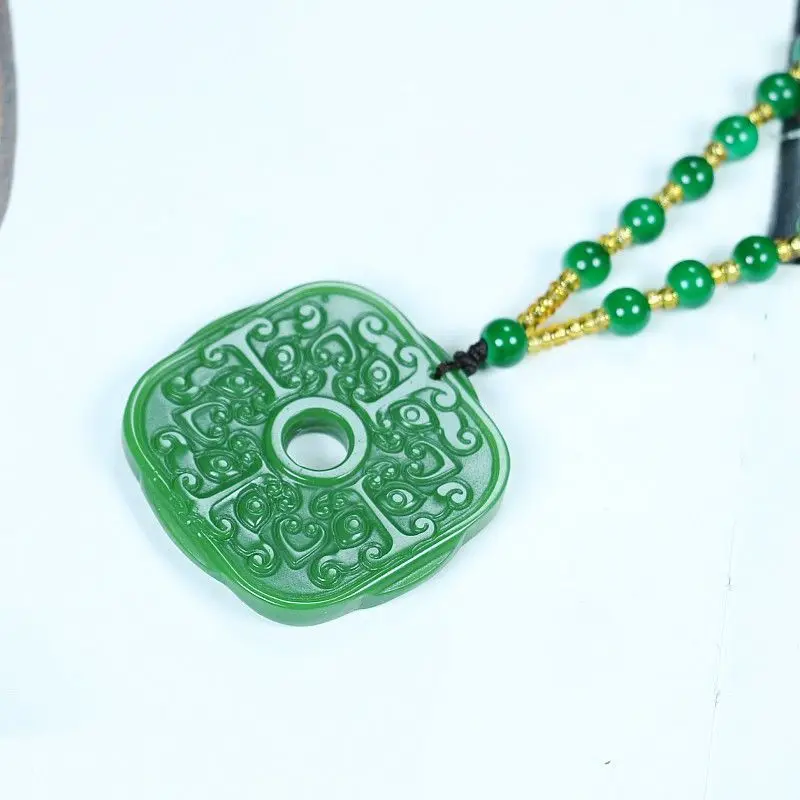 Jasper Spinach Green Fushou Antique Jade Tag Pendant Popular Simple Pendant for Men and Women