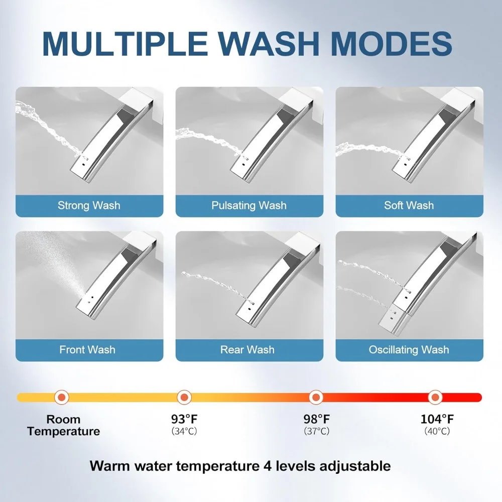 

Electric Bidet Seat with Warm Water, Air Dryer, Heated Seat, Slow Close Lid, Front Rear Wash, LED Light