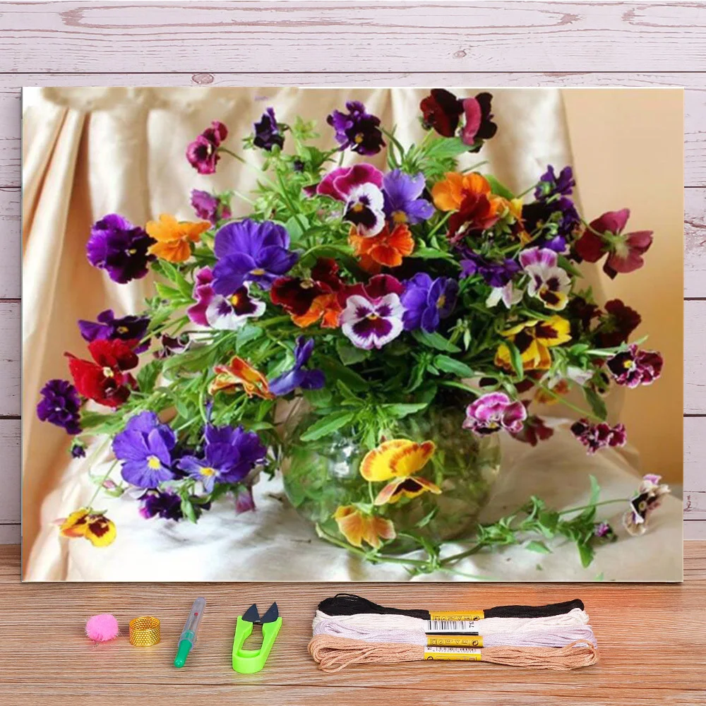 Flower Arranging Printed Water-Soluble Canvas 11CT Cross Stitch Embroidery Patterns DMC Threads Handiwork        Decor