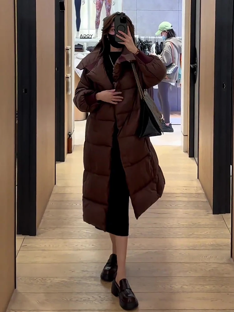 Nuevo Invierno 2025 Faion Thi blanco Du abajo con capucha de longitud media para mujer Puffer Jaet abrigo Sli Commute Sle