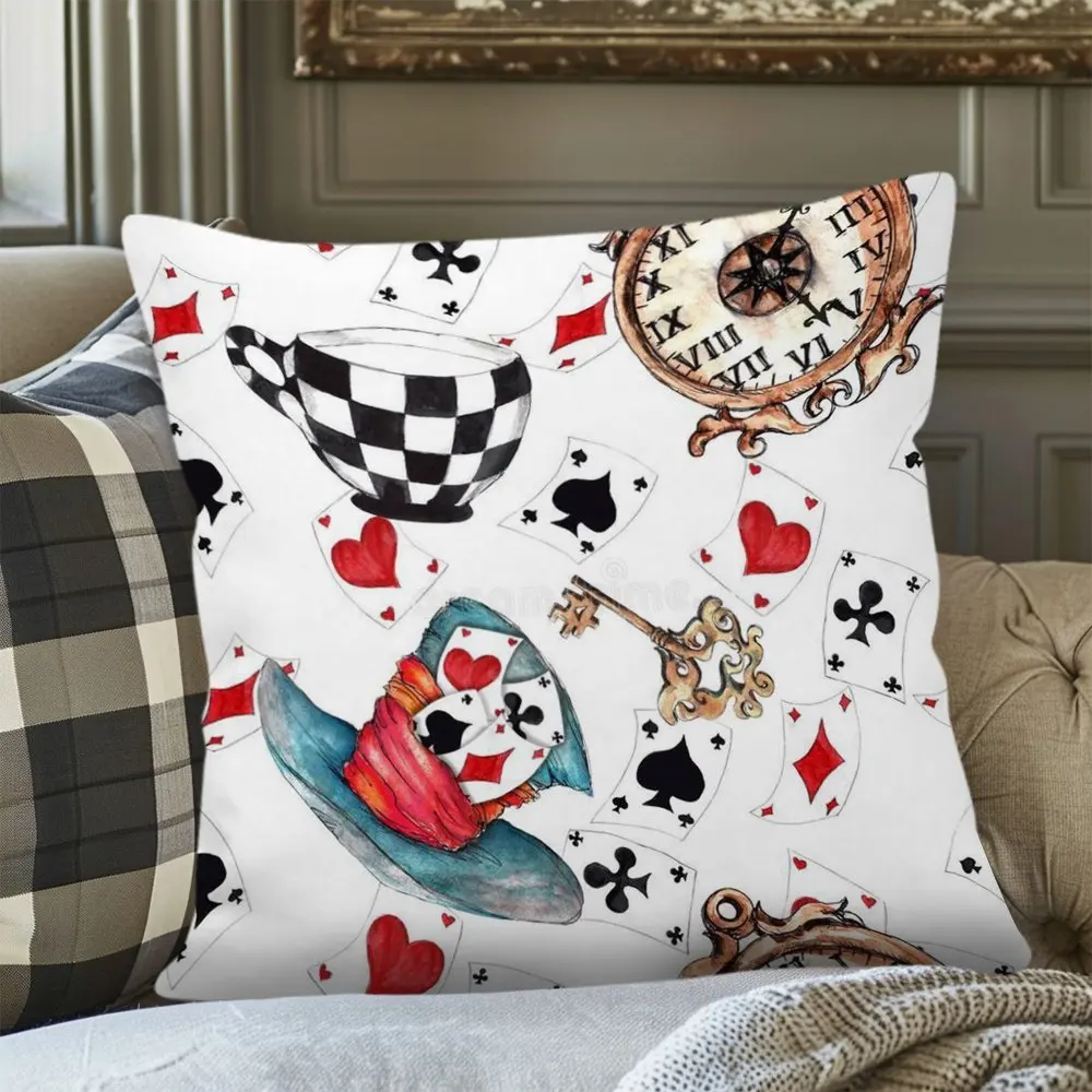 Alice in Wonderland Pillowcase - Tea Party and Playing Cards Design, Perfect for Home Decor and Gifts, High Quality Artwork