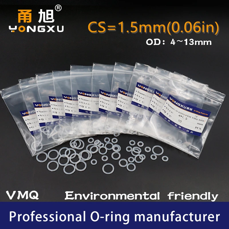 10PCS VMQ ORing Seal Gasket Thickness CS1.5mm OD4/5/5.5/6/6.5/7/7.5/8/8.5/9/9.5/10/10.5/11/12/12.5/13/13.5*1.5mm Silicone Rubber