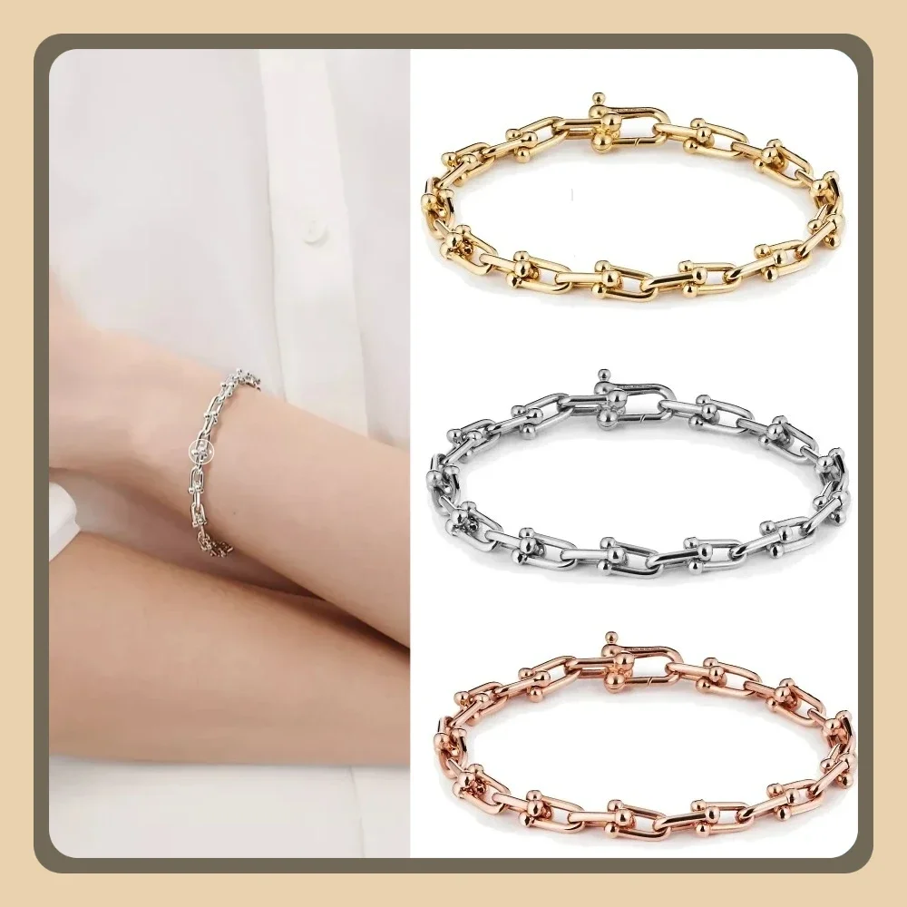 

2025-Exaggerated European and American horseshoe buckle small chain bracelet