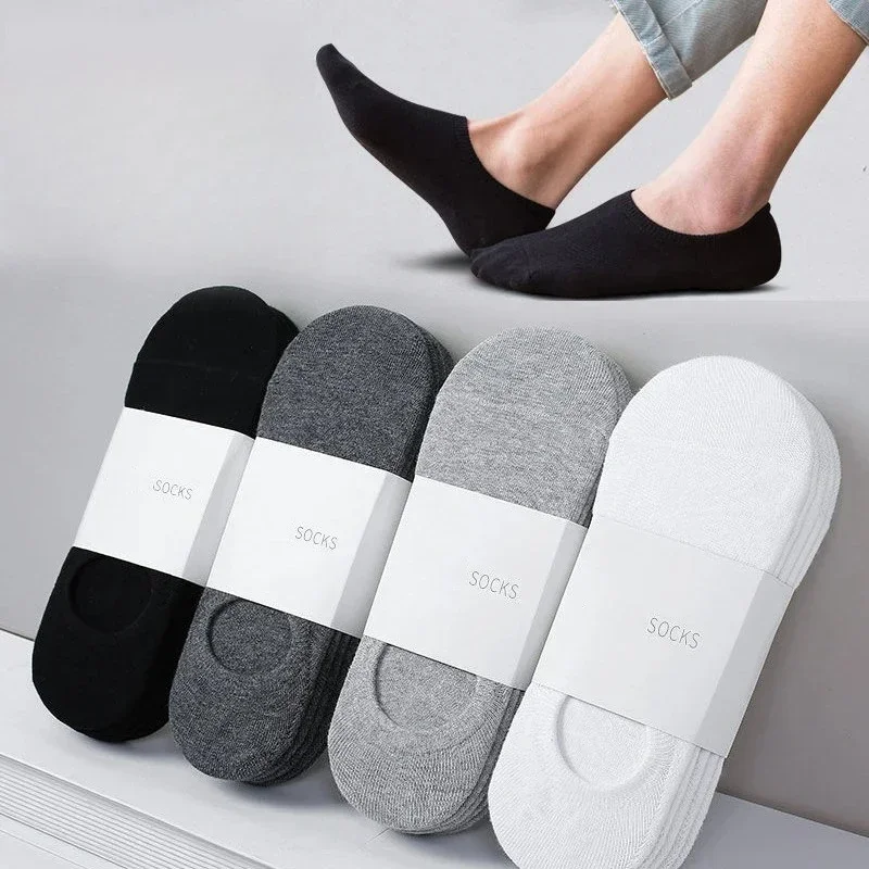 

5Pair / Lot Fashion Happy Men Boat Soc Silicone Invisible Cotton Socks Male Ankle Sock Slippers Meia