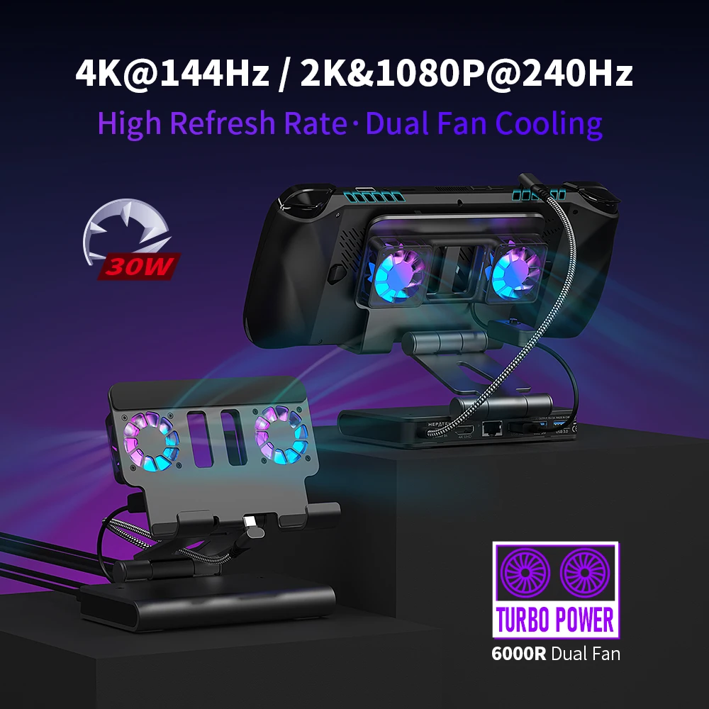 

Док-станция ROG Ally X с поддержкой 4K@144Hz, высокой частотой обновления, двойным вентиляторным охлаждением, режимом Turbo 30W для LEGION, Switch2, Steam Deck, OneXPlayer