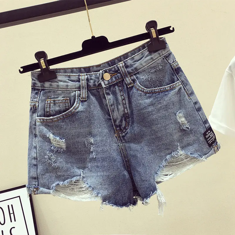 Women's Shorts Denim Mini Ripped Blue Short Pants for Woman To Wear Baggy Jeans Loose Clothes Classic Design Elasticty Aesthetic