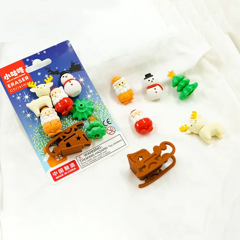 

Christmas 6/12packs 3d Jigsaw Cartoon Creative Kawaii Christmas Eraser Set Children's Stationery Student Christmas Gift