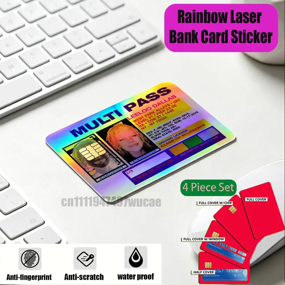For Leeloo Dallas Multipass Korben Credit Bank Sticker ID Access Card Cover Skin Rainbow Color Laser Stickers Film