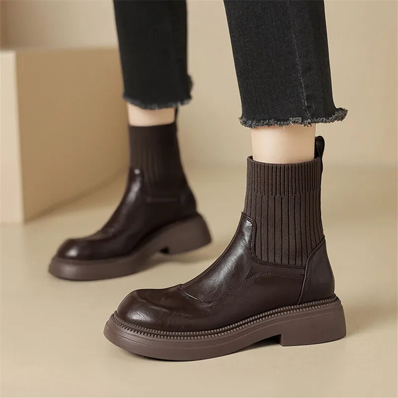 New Autumn Winter Women Boot Shoes for Women Round Toe Platform Short Boots Fashion Boots Chunky Heel Boots Handmade Size 34-43