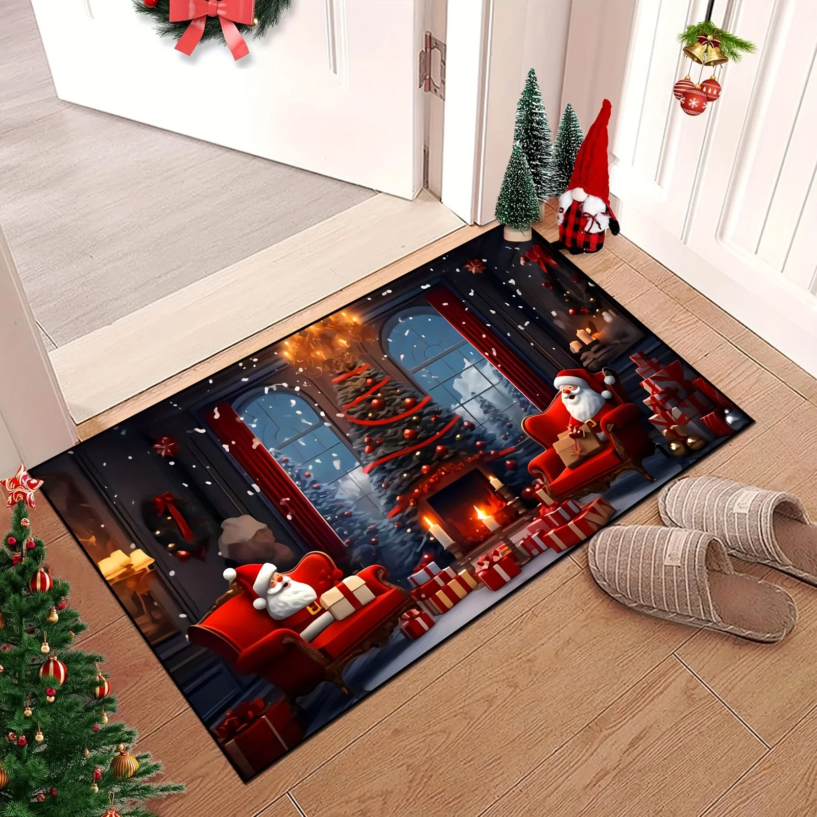 

VIKAMA Christmas Decoration Entrance Door Mat Festive Entrance Foot Mat Santa Claus Anti-Slip Mat