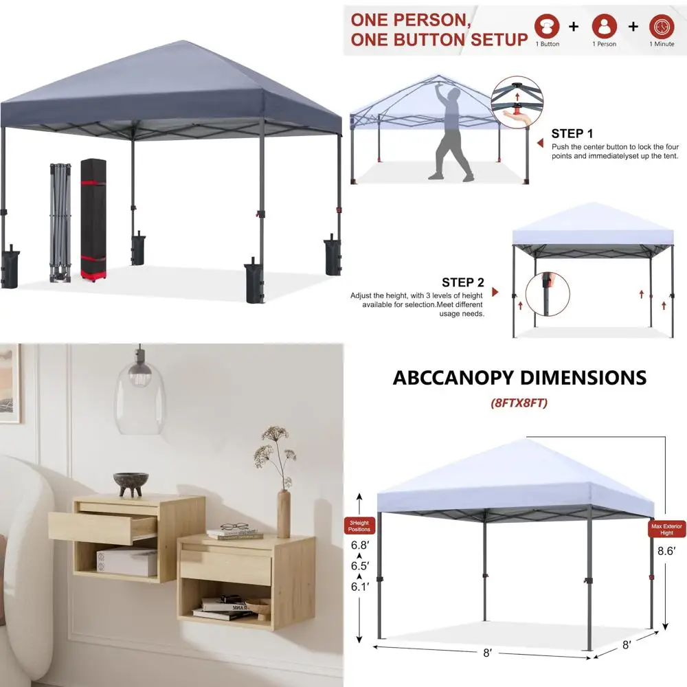 

Portable Outdoor Canopy Tent Heavy Duty for Backyard Deck with 4 Sandbags, 8x8 Light Gray, Ideal for Patio Shade and Protection