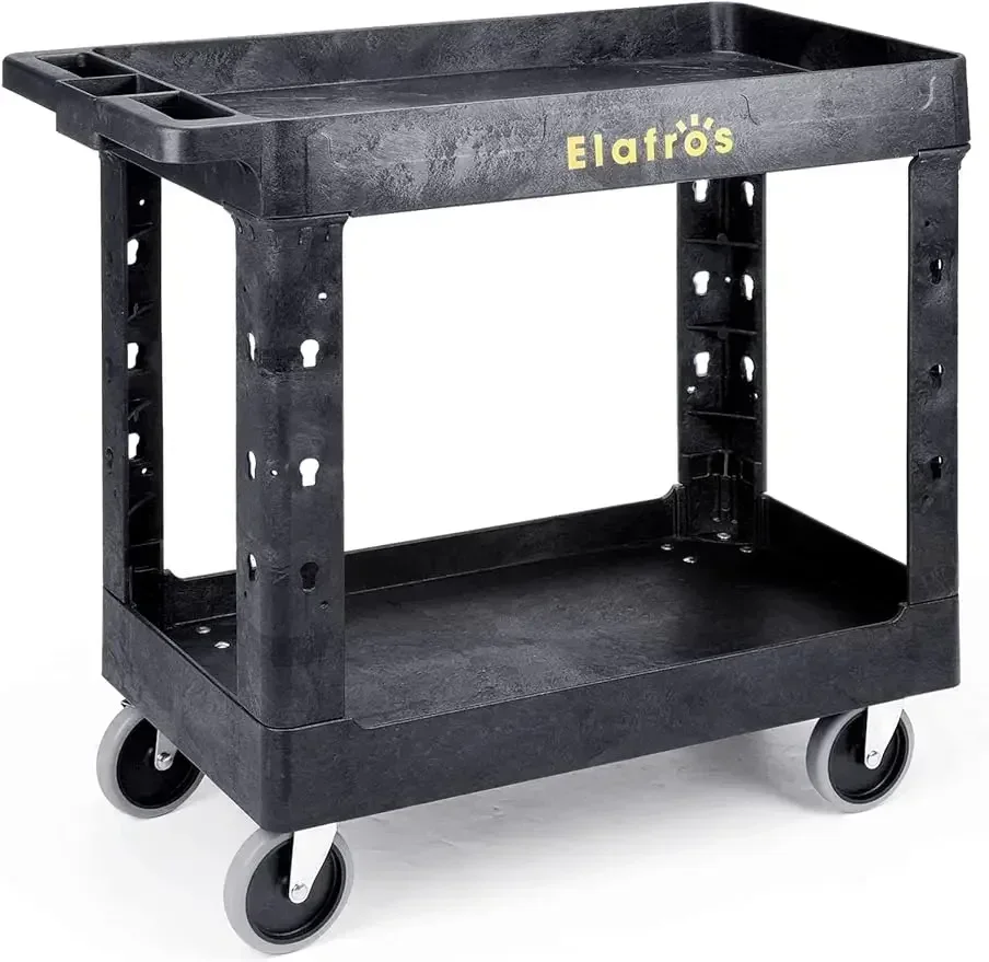 

ad Heavy Duty Plastic Utility Cart 34 x 17 Inch - Work Cart Tub Storage W/Deep Shelves and Full Swivel Wheels Safely