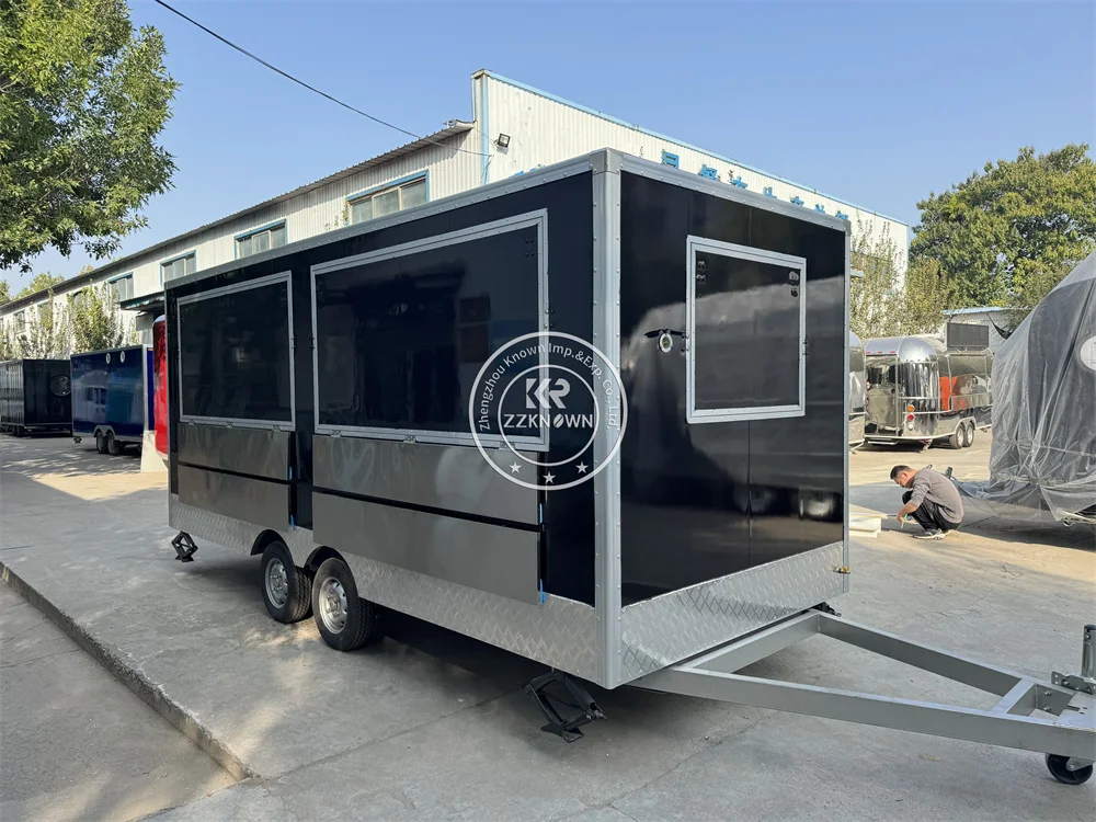 Reboque de fast food totalmente equipado, quiosque de café móvel, carrinhos de rua, cozinha totalmente, caminhão de comida comercial