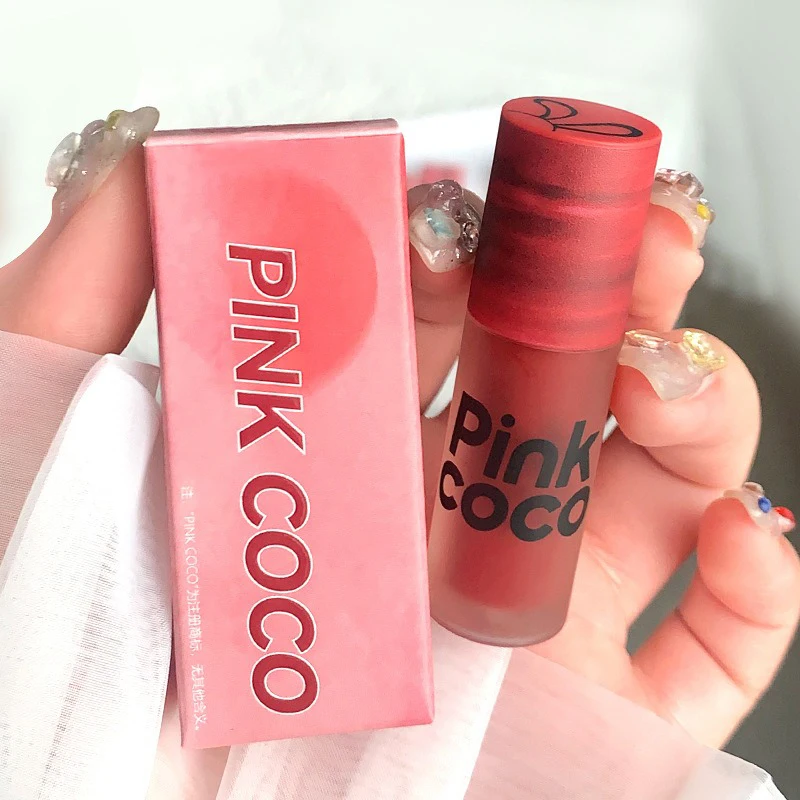 PINKCOCO sunset gauze matte lip glaze dry rose lipstick low saturation lip paste matte white