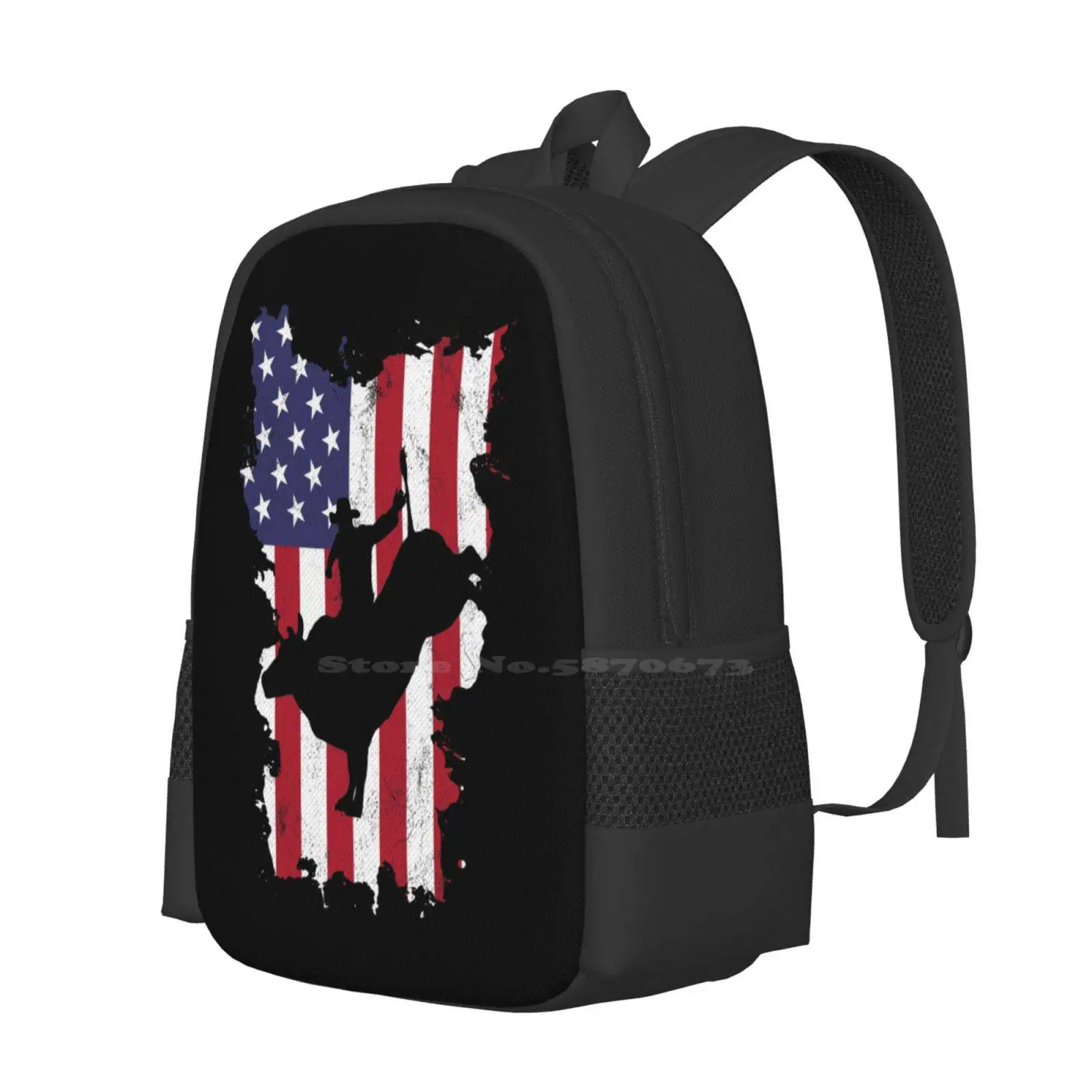 Bull Riding Patriotic Hot Sale Schoolbag Backpack Fashion Bags Patriotic Bullfighters Farmers Barrel Racers Equestrian Bull