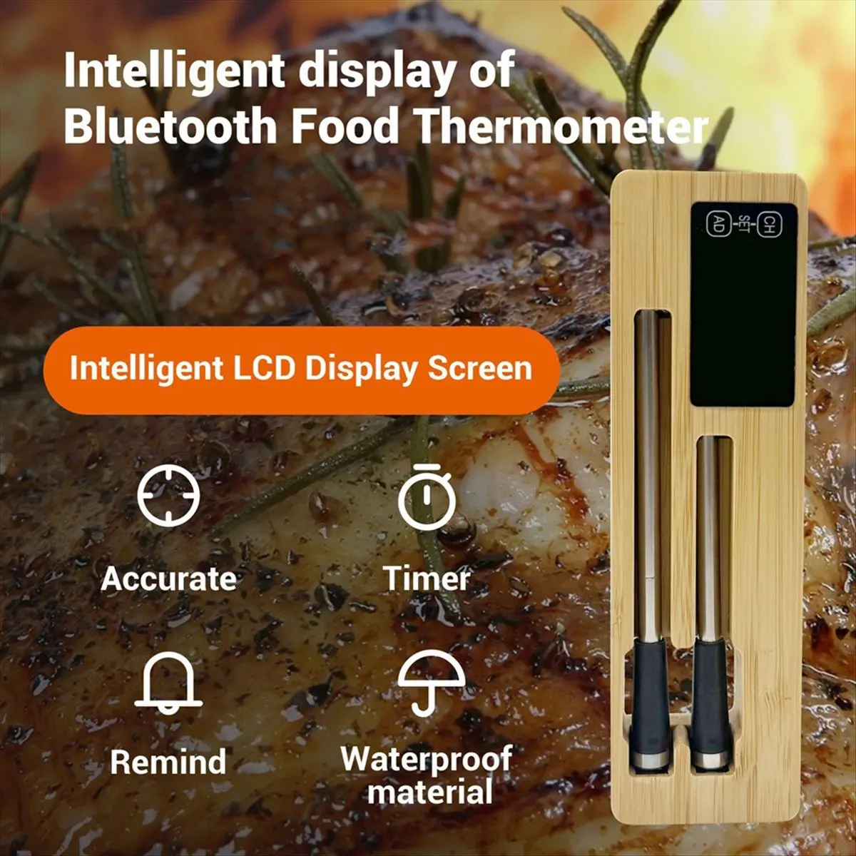 

Беспроводной цифровой термометр для мяса (A14E) с Bluetooth, двумя датчиками и дисплеем для аэрофритюрниц и духовок