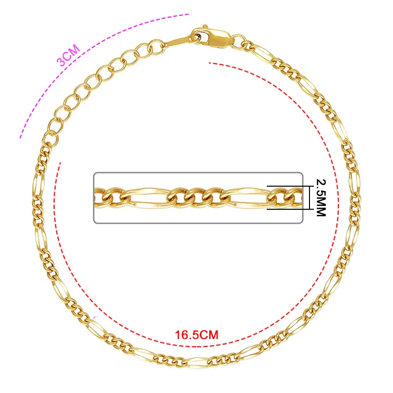 14k Gold Fille Armband Kette 2,5mm Gold Zierliches Figaro Armband für Frauen Armband Minimalistische Goldkette Geschenk für Sie Schmuck – Detail 7