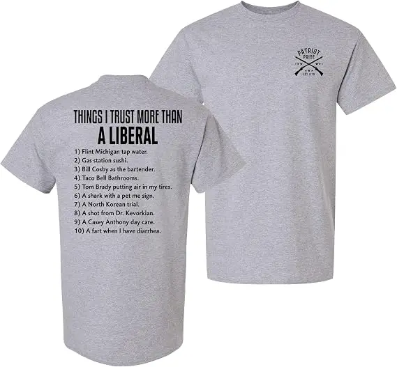 Lustiges Grafik-T-Shirt für Herren – „Things I Trust More Than A Liberal“-Design mit sarkastischem Humor, Y2k-T-Shirt mit sarkastischem Spruch, Sportkleidung – Detail 11