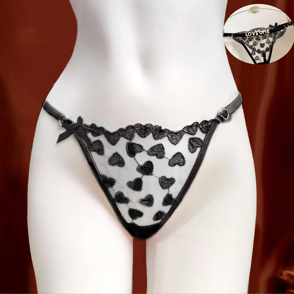 Sexy Lace Embroidery Cotton Heart Thong Custom Name Letter Panties Women Girls Adjustable Thongs G-string Bikini Underwear Gift