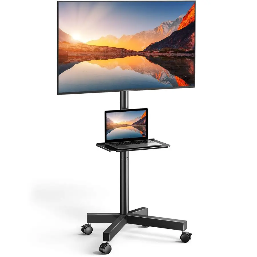 

Мобильная подставка для телевизора на колесах для плоских и изогнутых экранов 23-60 дюймов, регулируемая по высоте, с полкой-лотком, портативная тележка для ТВ