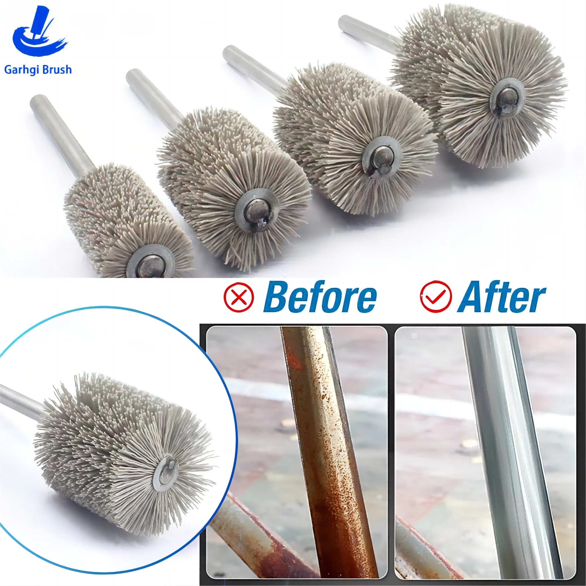 

Абразивные нейлоновые щетки для трубопровода из оксида алюминия, вращающиеся круглые чистящие средства, удаление ржавчины, полировка, мягкие металлические ручки для электрической дрели