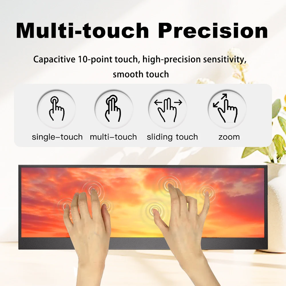 LESOWN 14.1 inch Stretched Bar LCD Touch Widescreen 1920x550 IPS HDMI USB C Monitor Second Screen Portable Display with Speakers