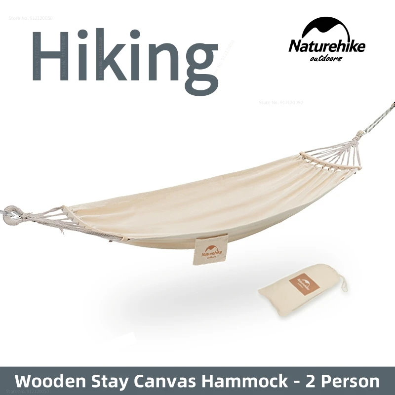 Naturehike Outdoor Double Hammock Wooden Pole Canvas Hammock Anti-rip Anti-rollover Swing Hammock Camping Picnic Leisure Tent