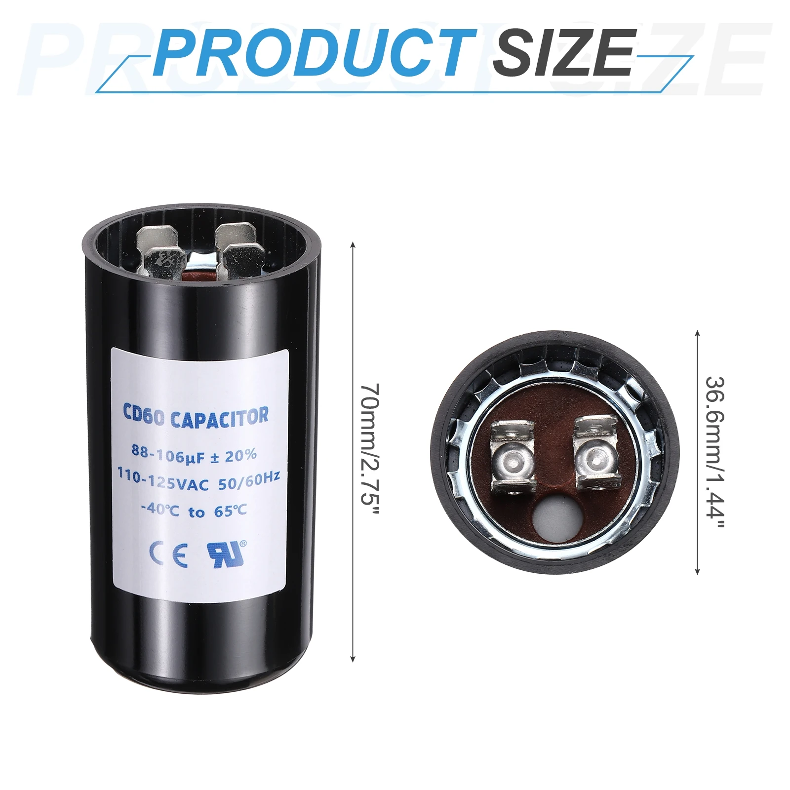 CD60 Capacitor 88-1200UF/Mfd 110-125 VAC CD60 Run Motor Start Capacitor 50/60 Hz for Electric Fan Motor Starting Well Pump Black