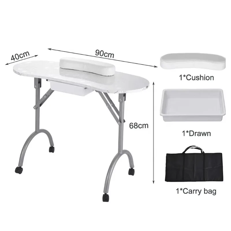 White manicure table foldable Professinal nail desk for manicure spa Folding nail table with fan and black waterproof bag