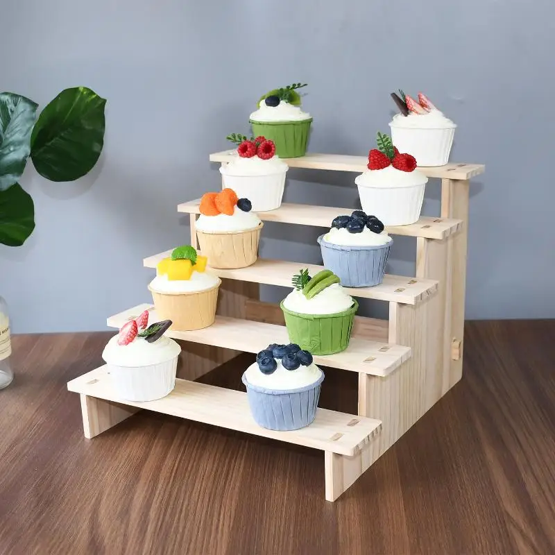1Pcs Collectibles Cupcake Storage Shelf 2/3/4 Tier Display Riser Wood Display Stand For Dessert Figurines Jewelry Organization