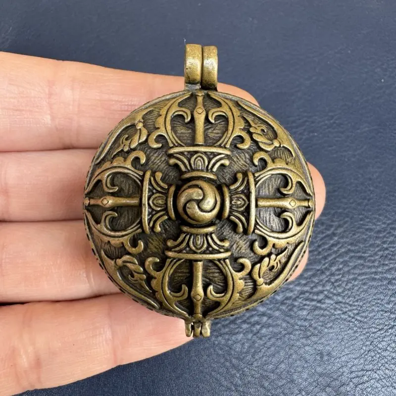 1.8 Inch Collection Tibetan Buddhist Hand-carved Brass Gaou Box Vajra Pestle Decorative Box