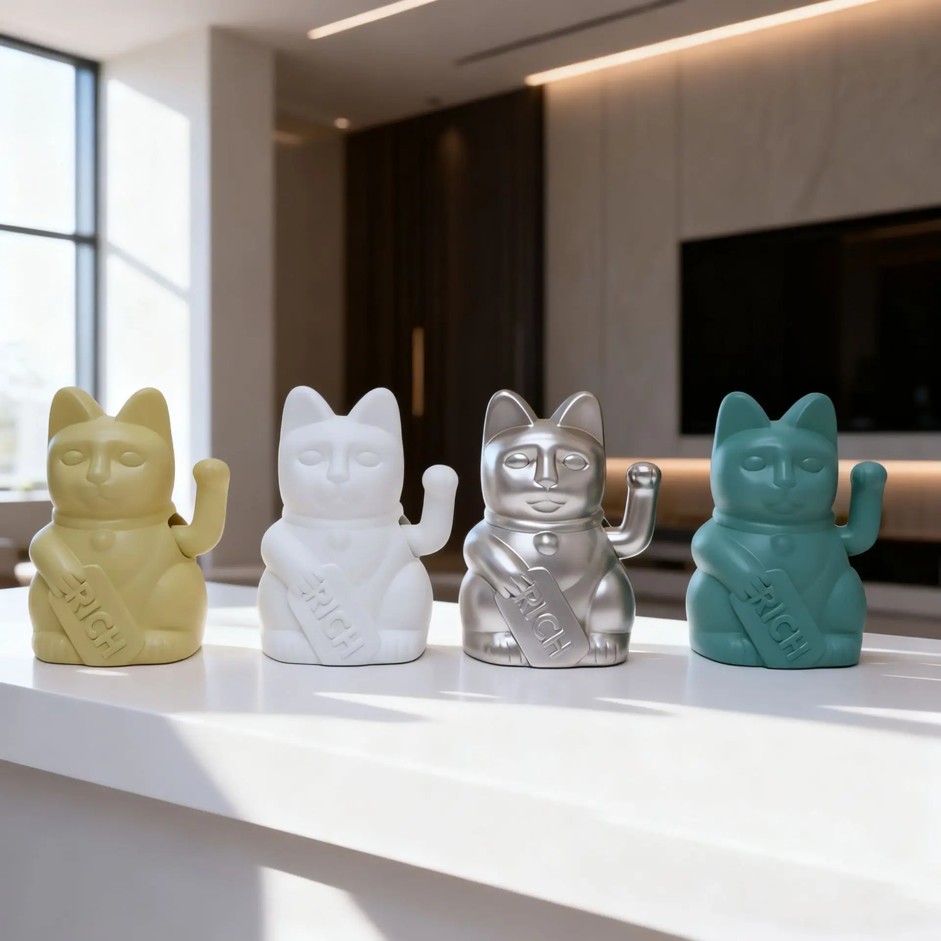 Maneki Neko Lucky Cat Statue Waving Fortune Beckoning Cat with Coin Japanese Good Luck Charm for Home Office Resin Decor Gift