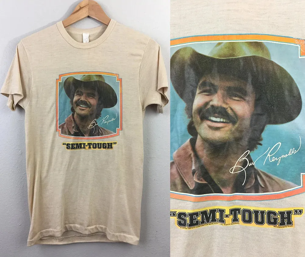 Vintage 70s BURT REYNOLDS Semi-Tough Short Sleeve Sand All Size shirt QQ1066