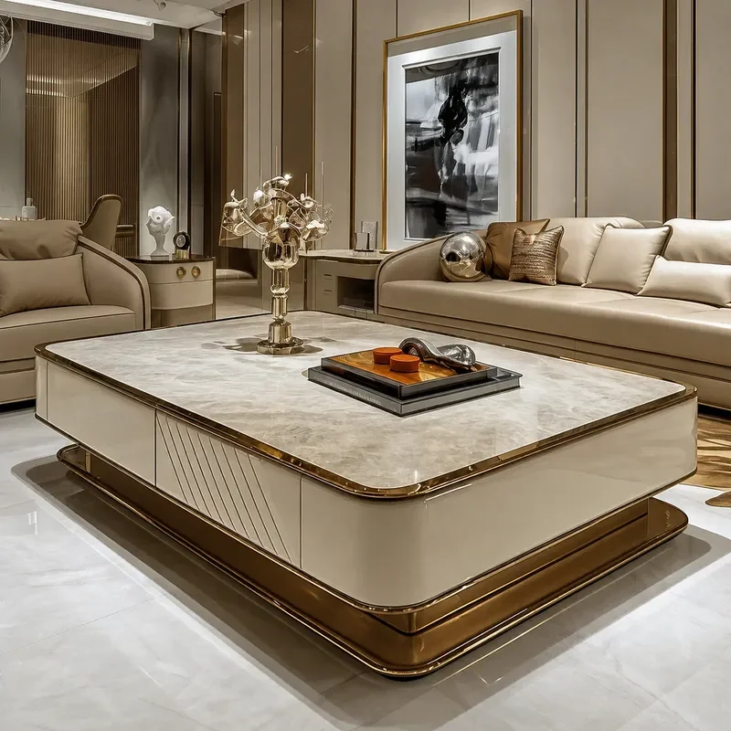 Luxury Retro Marble Coffee Table Modern Simple Large Living Room Furniture High End Villa Home Decor Centerpiece