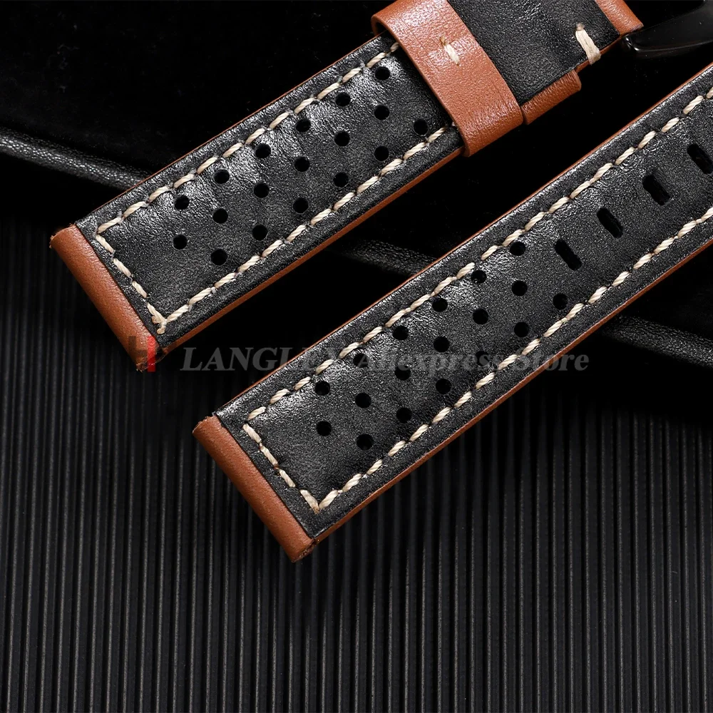 ヴィンテージハンドメイド腕時計ストラップ 18mm 20mm 22mm 24mm 26mm パネライ用 レザーストラップ メンズ レディース ブラウン グレー 通気性 多孔質 ウォッチバンド