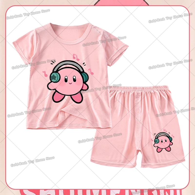 Cute Kirbys Girl Pajamas Set Summer Home Kids Sleepwear 2pcs Cartoon Printed Short Sleeve Tops Shorts Children Pyjamas Outfit view 4
