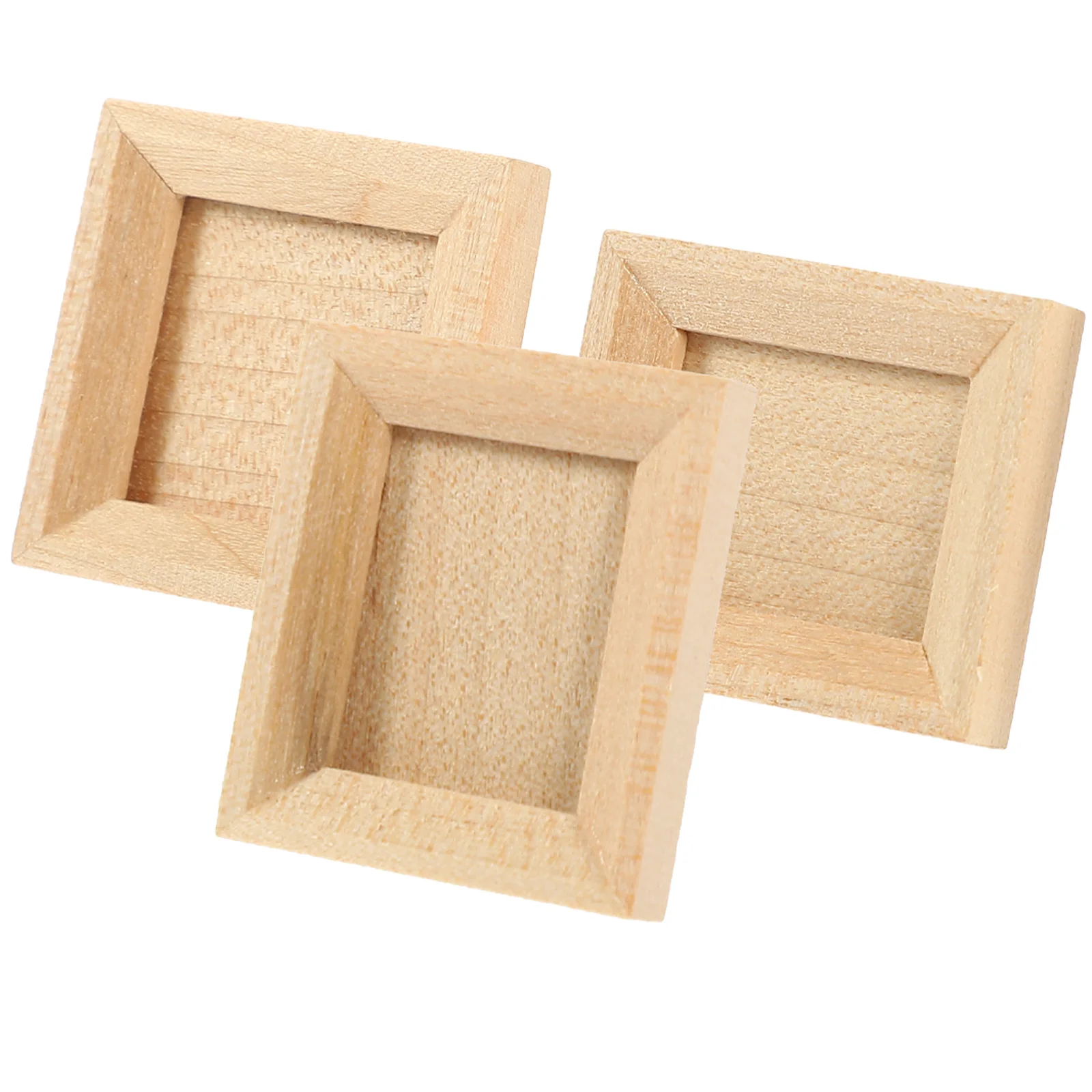 3 Pcs Dollhouse Photo Frame Ornaments for Crafts Unfinished Wood Frames Picture Moulding Mini