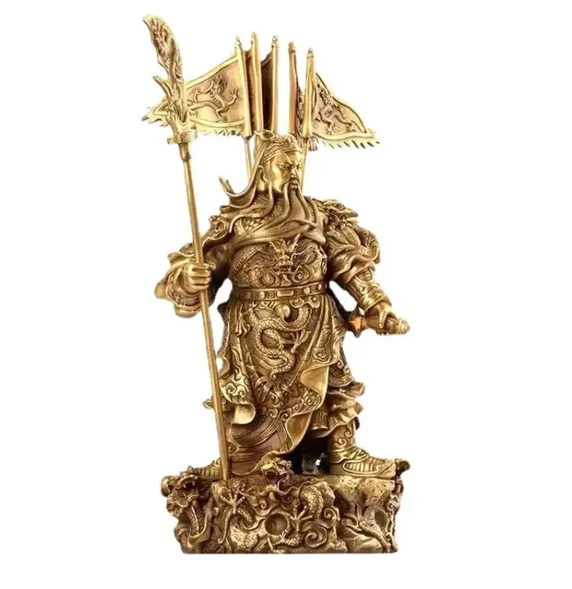 Copper Guan Gong statue ornament, pure copper, Jiulong Lingqi Guan Yu Guan Er Ye Buddha statue home company offering opening gi