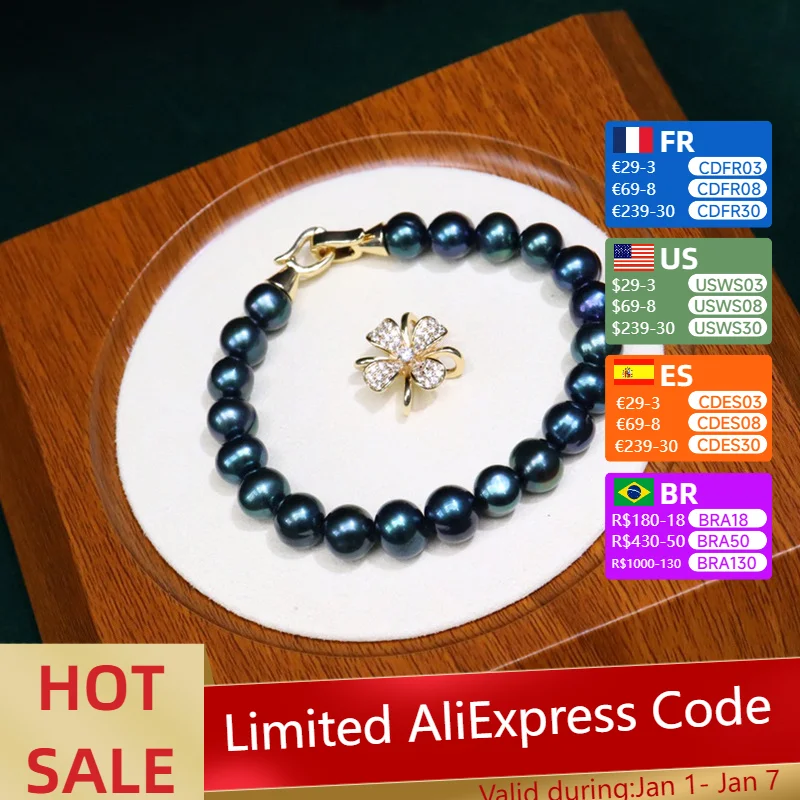 Freshwater Pearl Bracelet Women's 8-9mm Four-leaf Flower One Can Be Worn More As A Pendant Fashionable Simple and Versatile