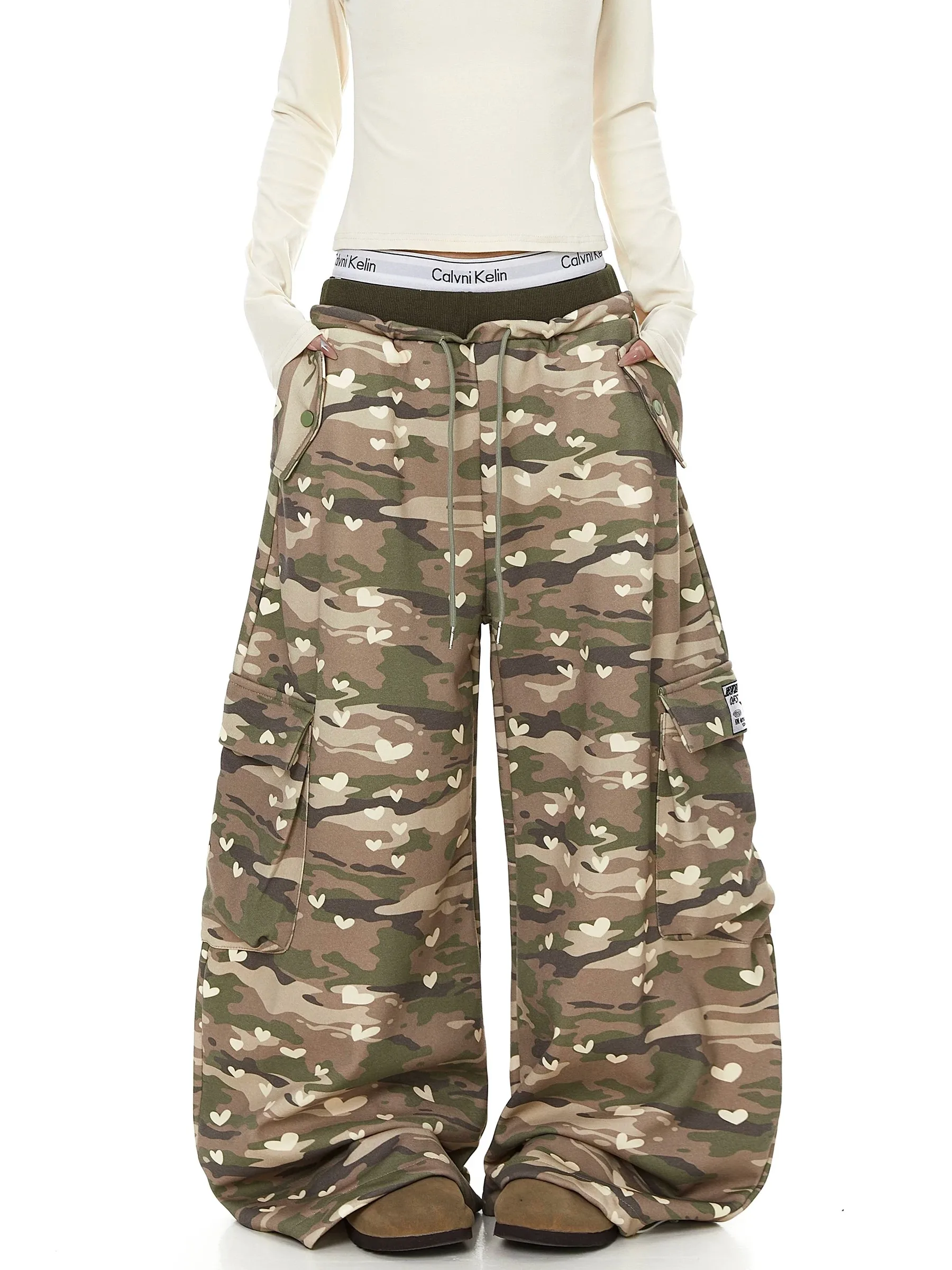 American Style Camouflage Wide Leg Casual Pants Men's Loose Drapey Dance Waist Printed Color Block Workwear Sweatpants