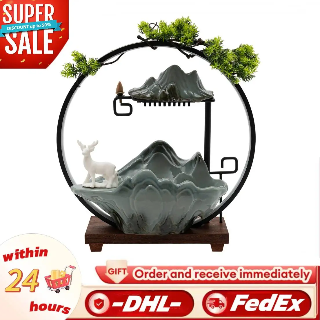 Adorno de cascada de mesa, fuente de mesa para atraer la riqueza, cabezal de ducha con luz anular y nebulizador para decoración del hogar y la Oficina