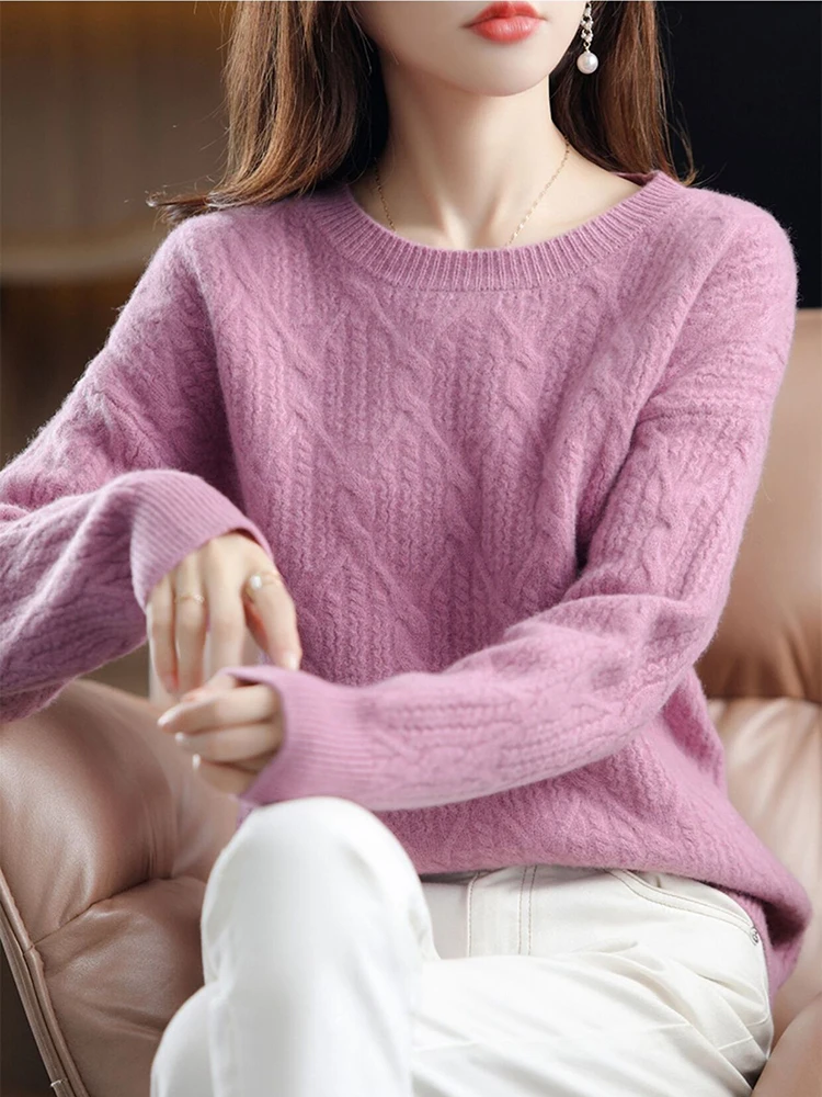 Moda Luźny kaszmirowy sweter damski Jesień Zima Miękki Ciepły Sweter z długim rękawem Swetry z dzianiny dla kobiet Pullover Tops