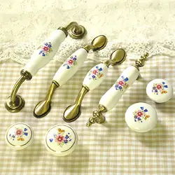 Cabinet Knobs Rural Flower Ceramic Door Handle Cabinet Pull Vintage Cupboard Drawer Knob Cupboard Furniture Drawer Pulls Handles
