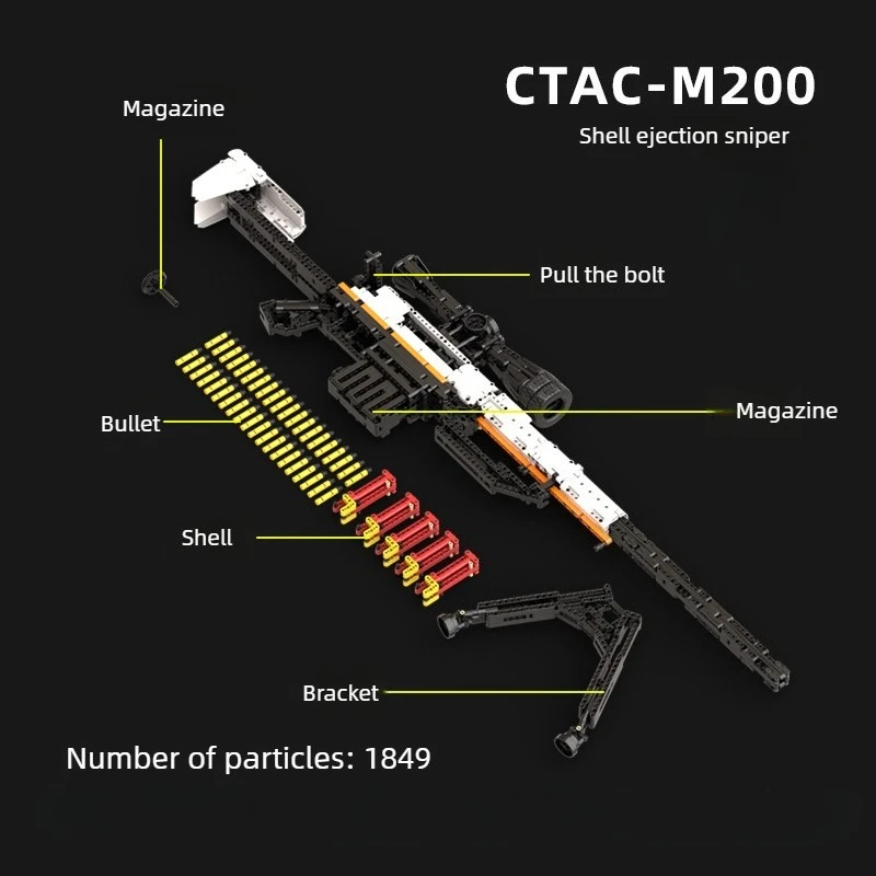 MOC Building Block Toy Gun High-difficulty Tech-savvy Assembled Ejector-type Sniper Rifle M200 Adult bricks Gift